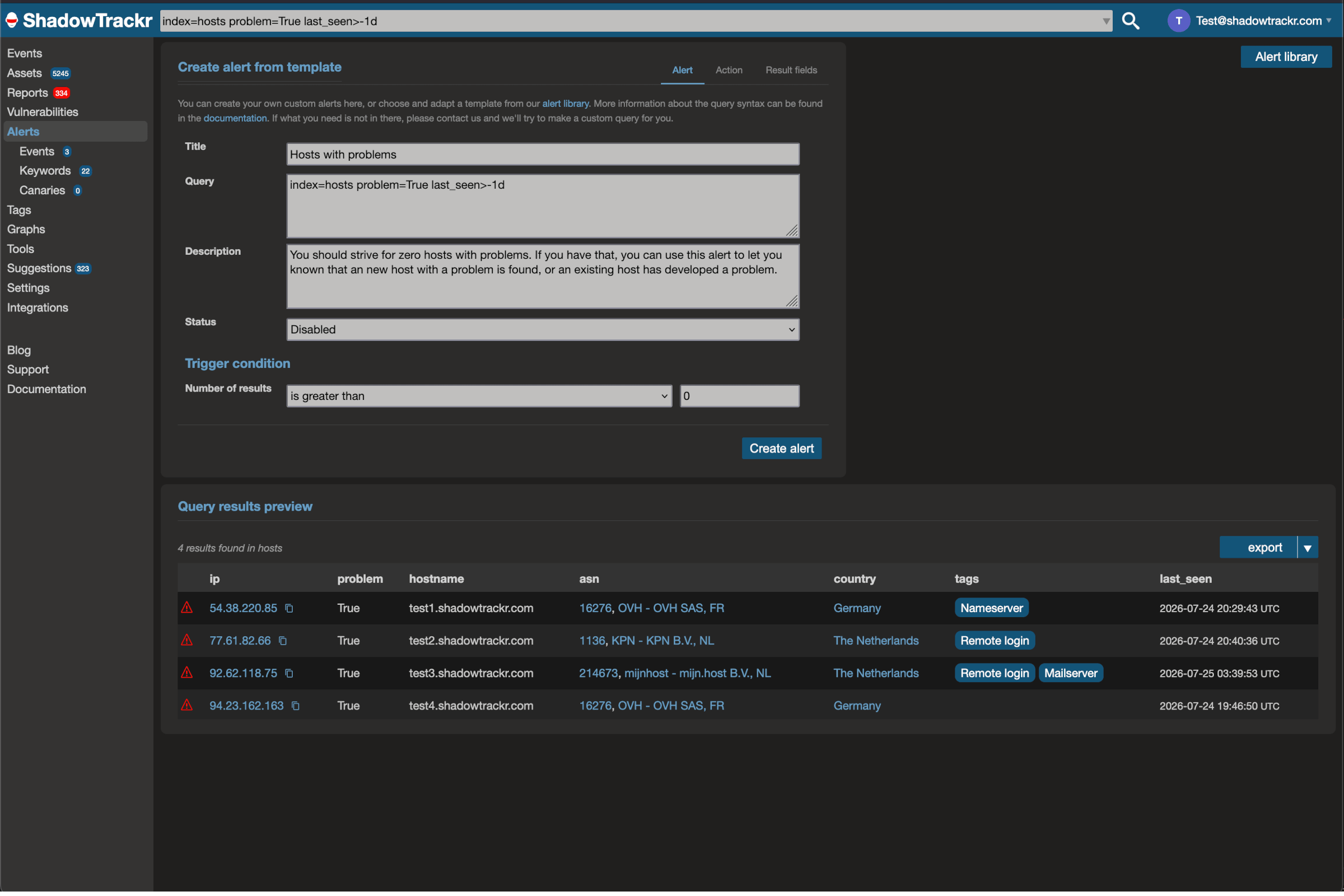 Set up custom alerts to track insecure hosts